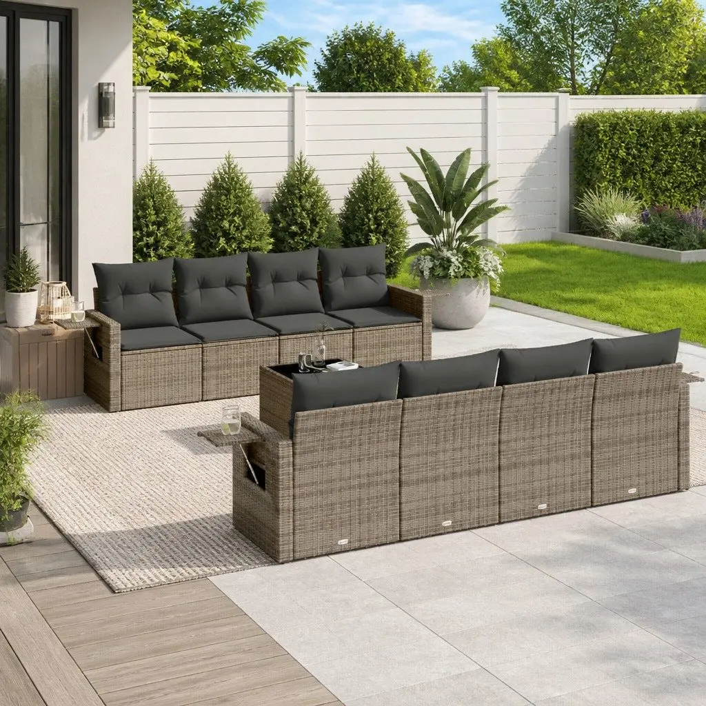 Garden Sofa Set 9 Piece Outdoor Furniture Grey Poly Rattan Modular Patio Seating