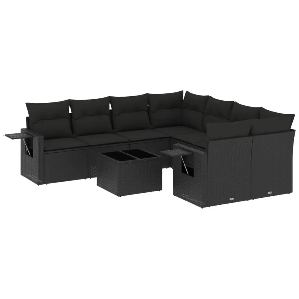 Garden Sofa Set 9 Piece Outdoor Furniture Black Poly Rattan Modular Lounge Patio