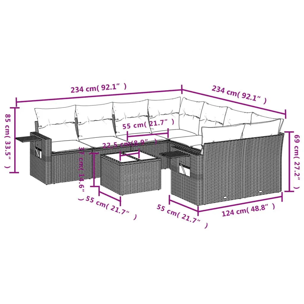 Garden Sofa Set 9 Piece Outdoor Furniture Patio Grey Poly Rattan Modular