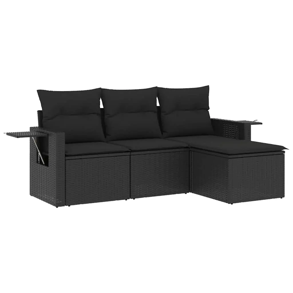 Garden Sofa Set 4 Piece Outdoor Furniture Black Poly Rattan Modular Patio