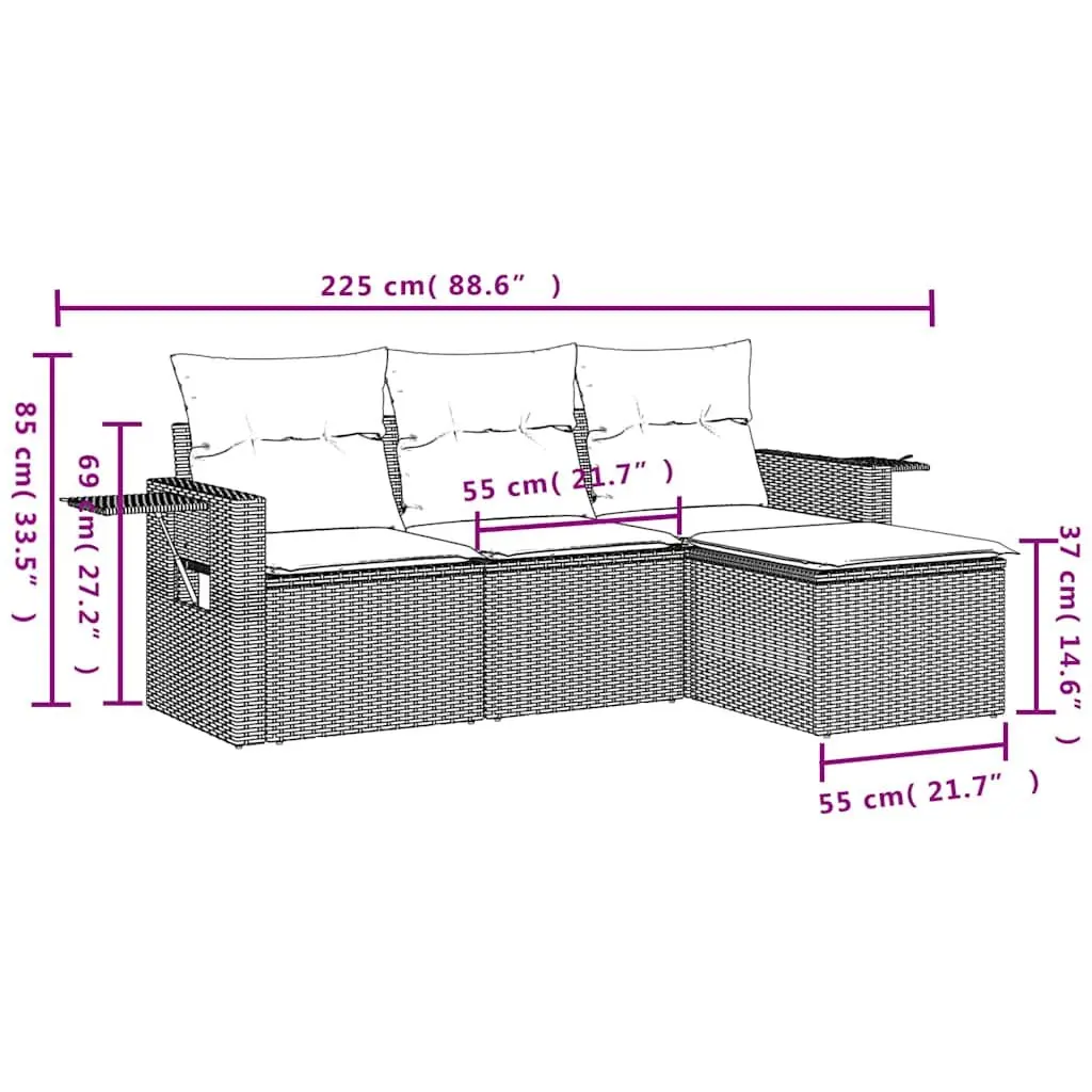 Garden Sofa Set 4 Piece Outdoor Furniture Black Poly Rattan Modular Patio