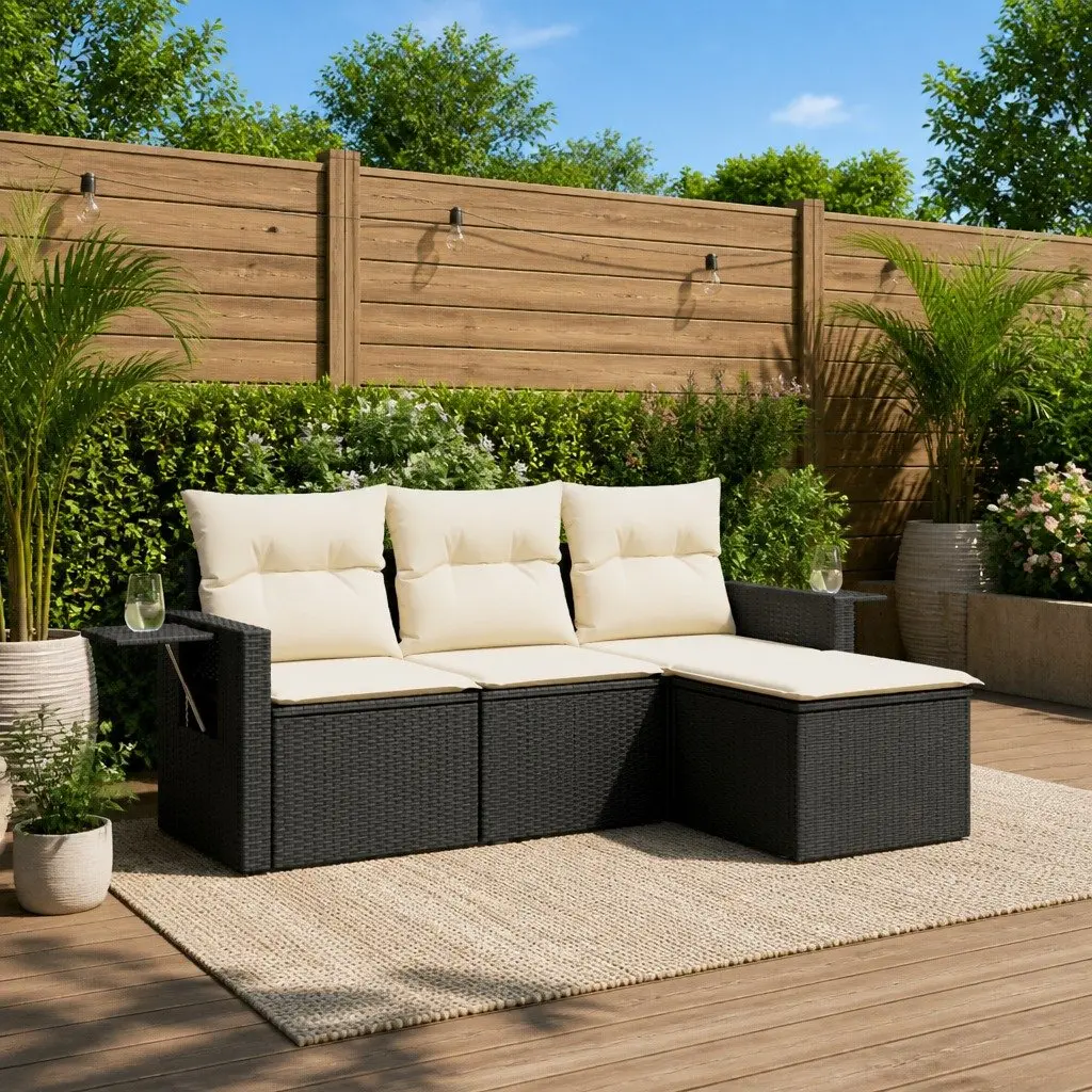 Garden Sofa Set 4 Piece Outdoor Furniture Black Poly Rattan Patio Lounge