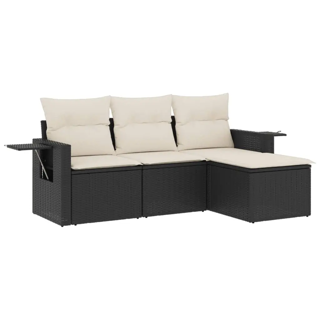 Garden Sofa Set 4 Piece Outdoor Furniture Black Poly Rattan Patio Lounge
