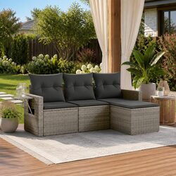 Garden Sofa Set 4 Piece Outdoor Furniture Grey Poly Rattan Modular Patio Seating