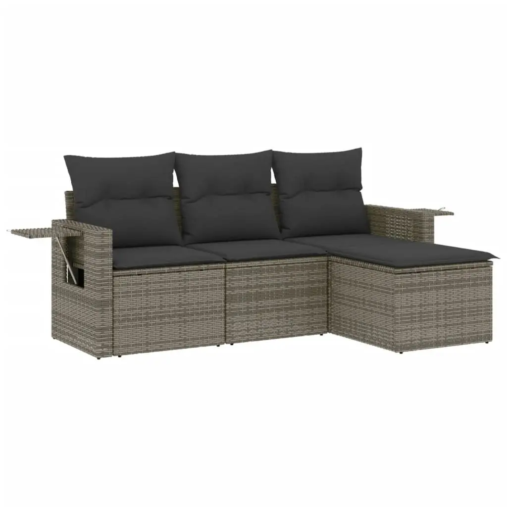 Garden Sofa Set 4 Piece Outdoor Furniture Grey Poly Rattan Modular Patio Seating