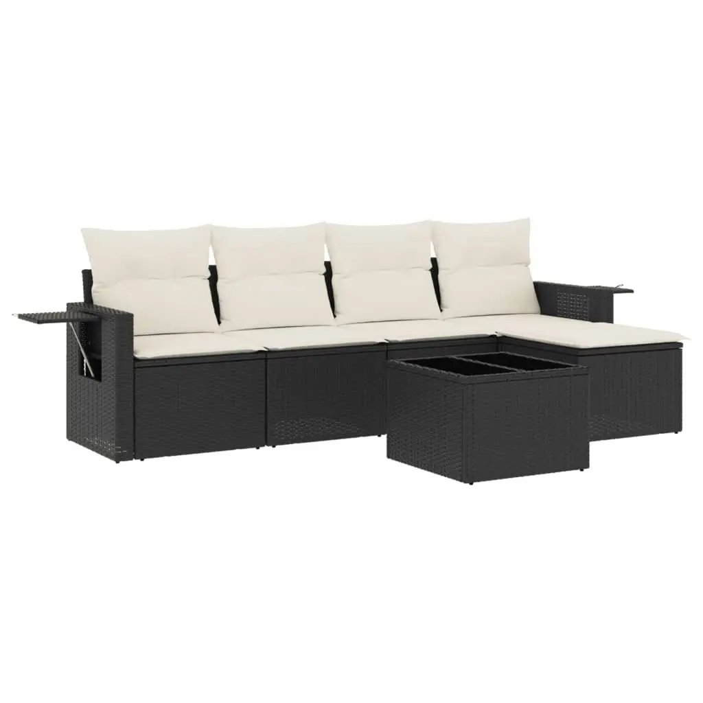 Garden Sofa Set 6 Piece Outdoor Furniture Black Poly Rattan with Cushions Table