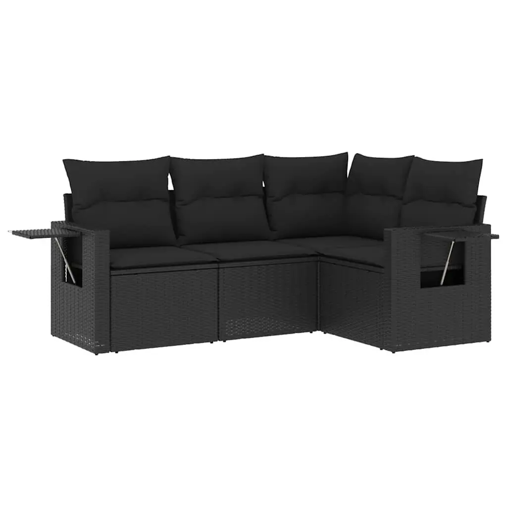 Garden Sofa Set 4 Piece Outdoor Furniture Black Poly Rattan Modular Patio
