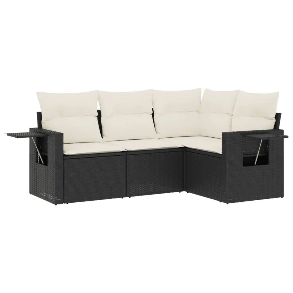 Garden Sofa Set 4 Piece Outdoor Furniture Black Poly Rattan Patio Lounge