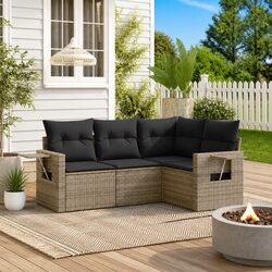 4 Piece Garden Sofa Set Grey Poly Rattan Outdoor Furniture Patio Sectional