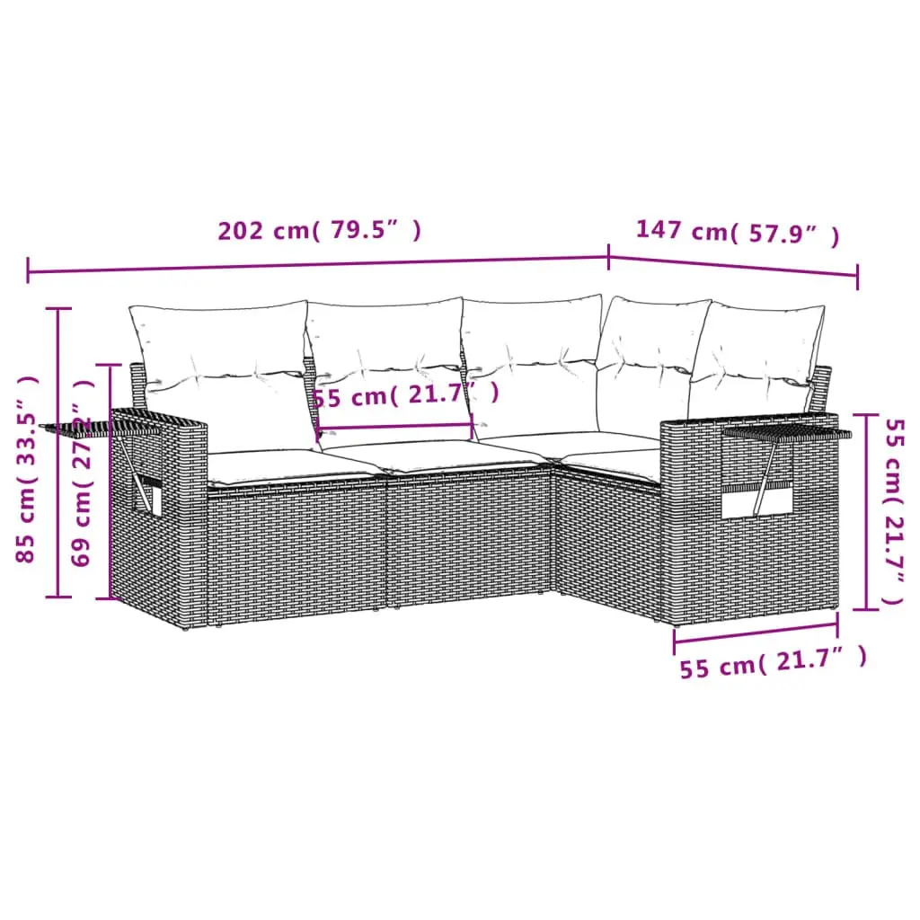 4 Piece Garden Sofa Set Grey Poly Rattan Outdoor Furniture Patio Sectional
