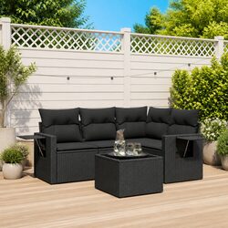 5-Piece Black Patio Lounge Set with Cushions