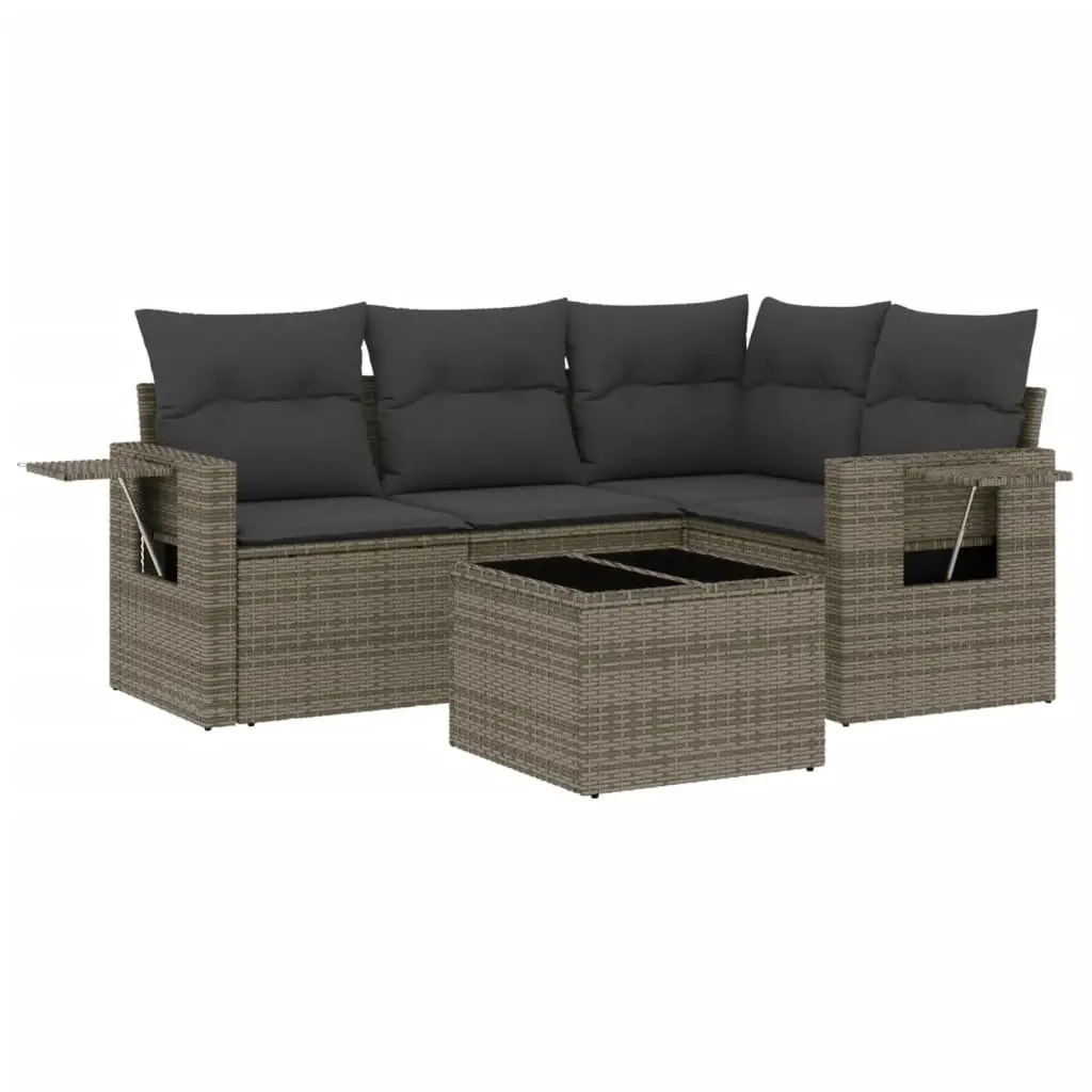 5PieceModularGardenSofaSetGreyPatioRattanWithCushions