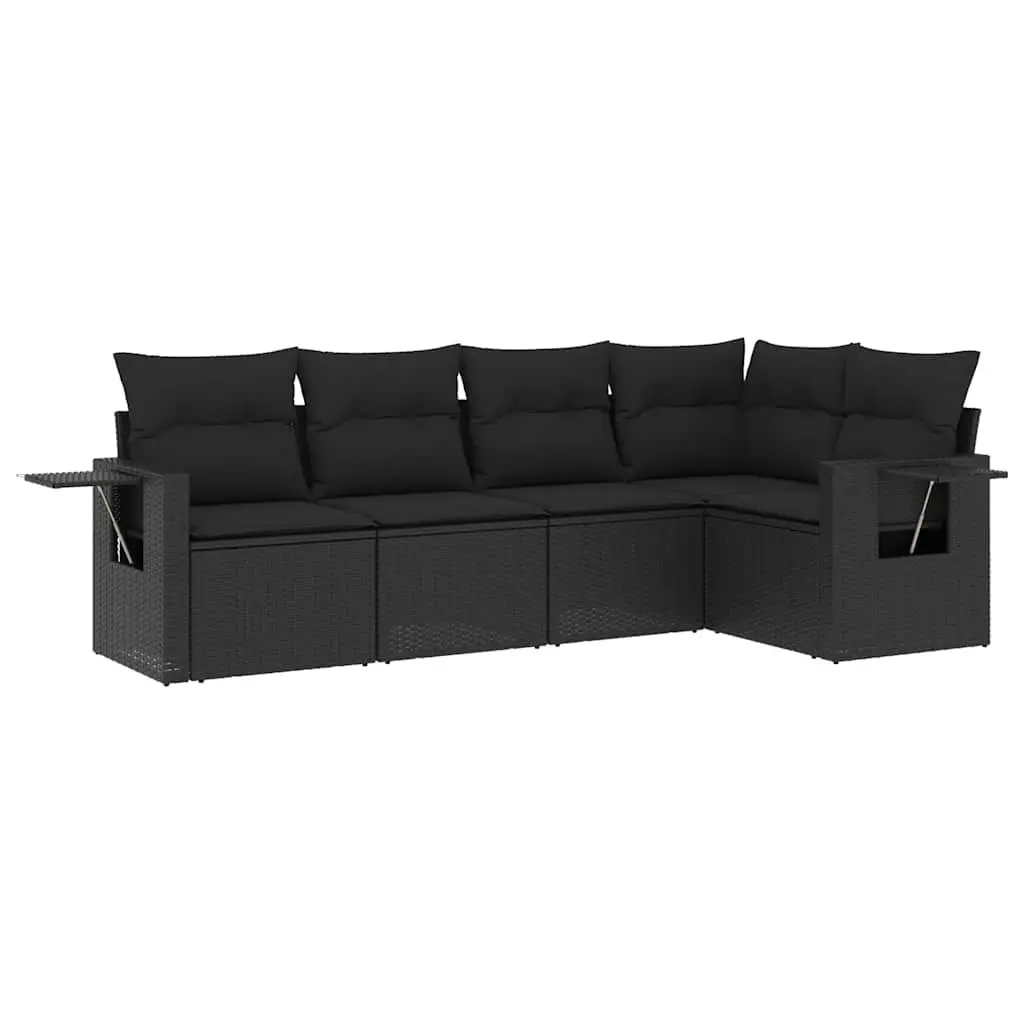 Garden Sofa Set Modular 5 Piece Outdoor Furniture Black Poly Rattan