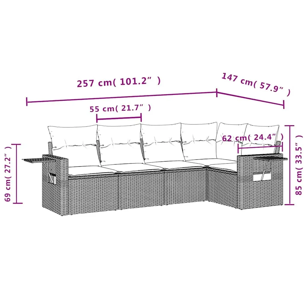 Garden Sofa Set Modular 5 Piece Outdoor Furniture Black Poly Rattan