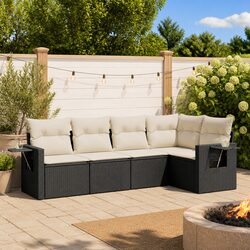 Outdoor Garden Sofa Set 5 Piece Black Poly Rattan Patio Furniture with Cushions