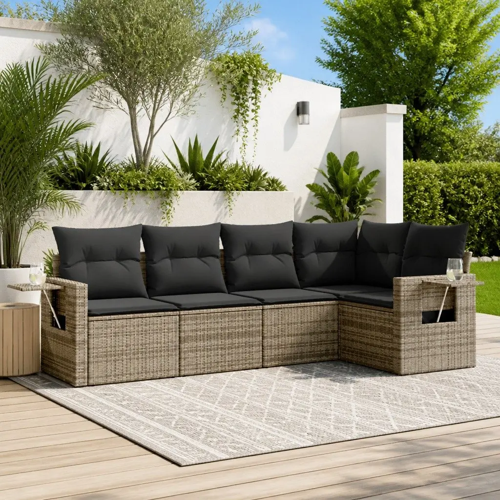 Garden Sofa Set Modular 5 Piece Outdoor Furniture Grey Poly Rattan