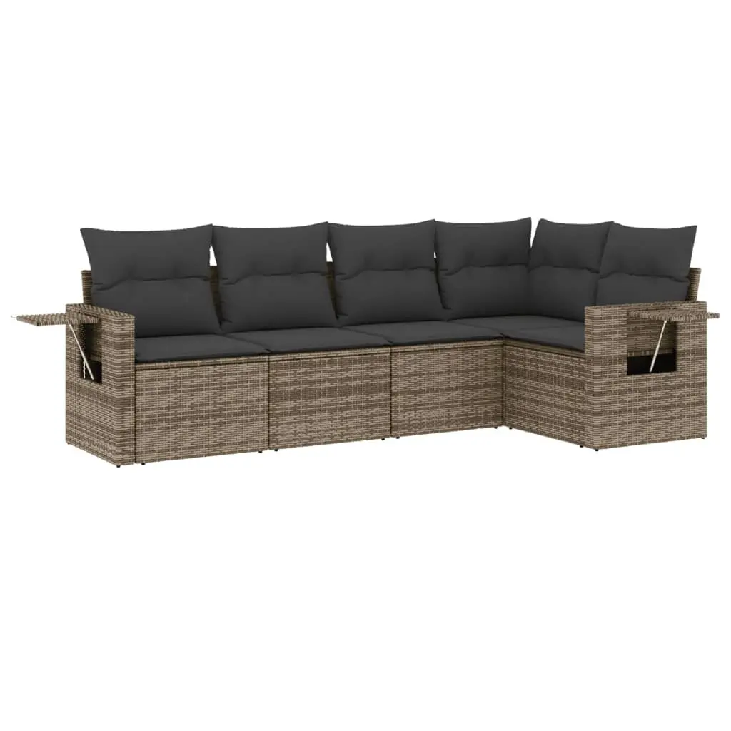 Garden Sofa Set Modular 5 Piece Outdoor Furniture Grey Poly Rattan