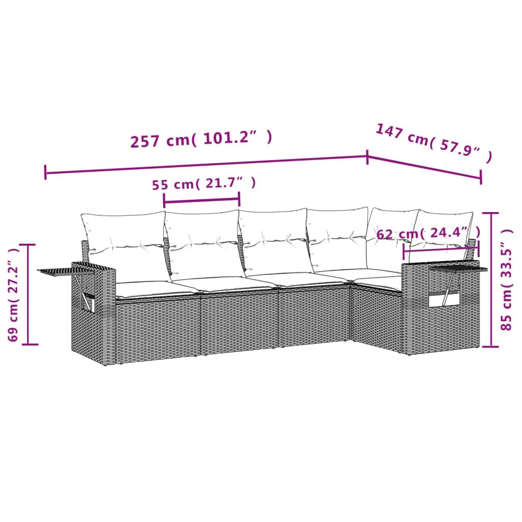 Garden Sofa Set Modular 5 Piece Outdoor Furniture Grey Poly Rattan