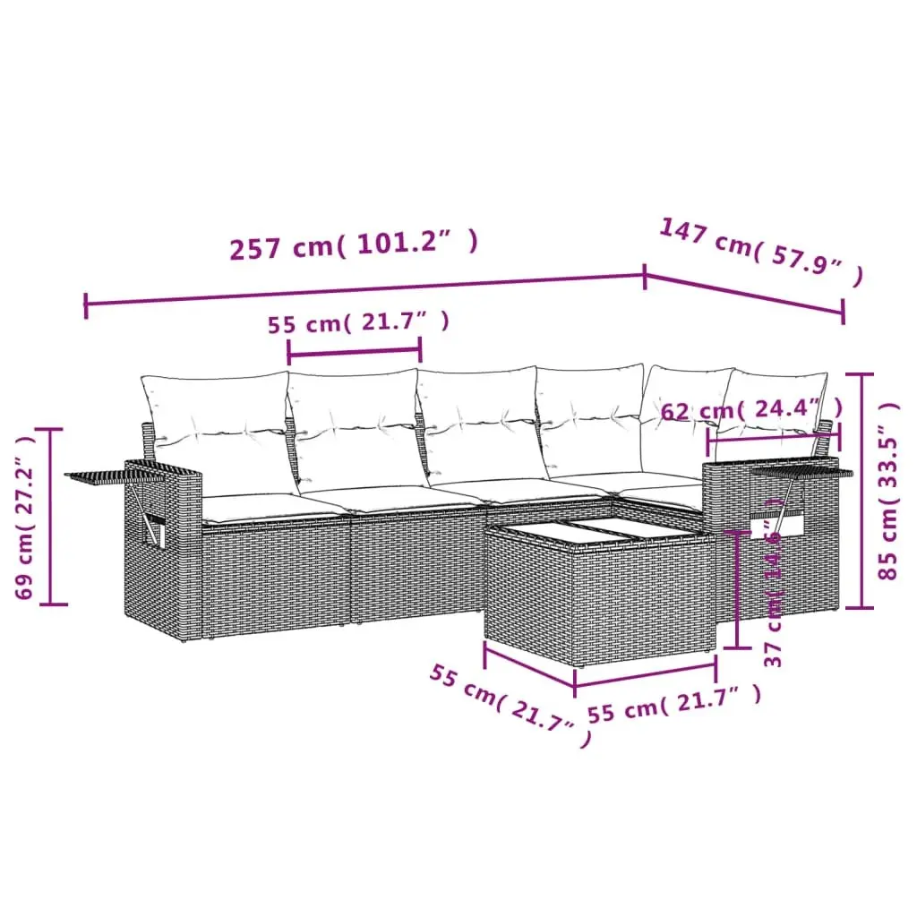 Garden Sofa Set 6 Piece Outdoor Furniture Black Poly Rattan Modular Patio