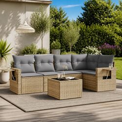Garden Sofa Set 6 Piece Outdoor Furniture Patio Conversation Seating Beige