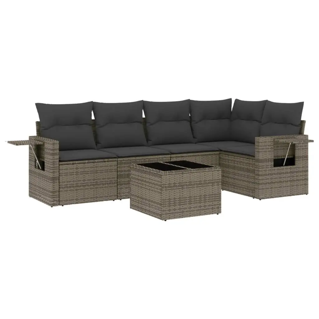 Garden Sofa Set 6 Piece Outdoor Furniture Grey Poly Rattan Patio Seating