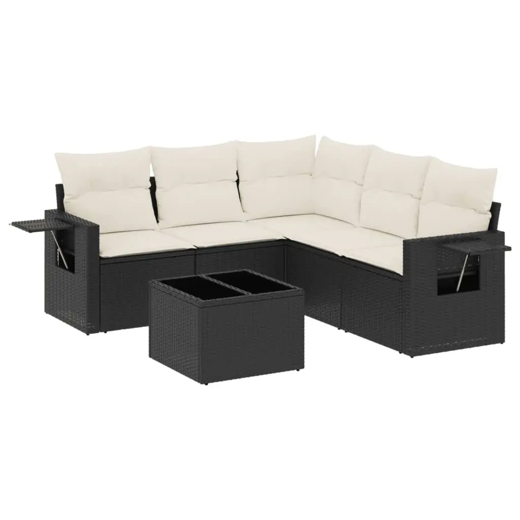 Outdoor Furniture Sofa Set 6 Piece Modular Black Rattan with Cushions