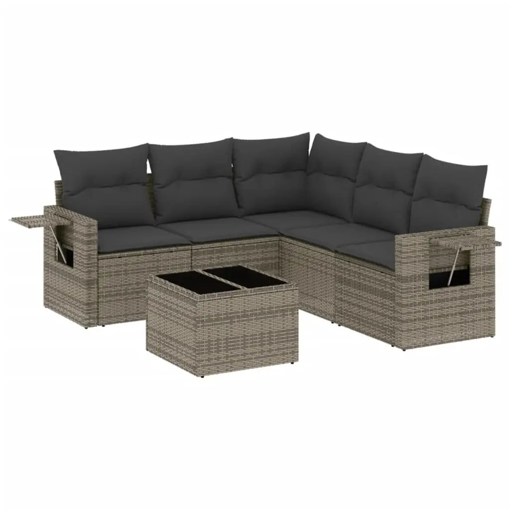 Garden Sofa Set 6 Piece Outdoor Furniture Grey Poly Rattan with Cushions