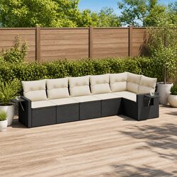 Garden Sofa Set 6 Piece Outdoor Furniture Black Poly Rattan Modular Patio