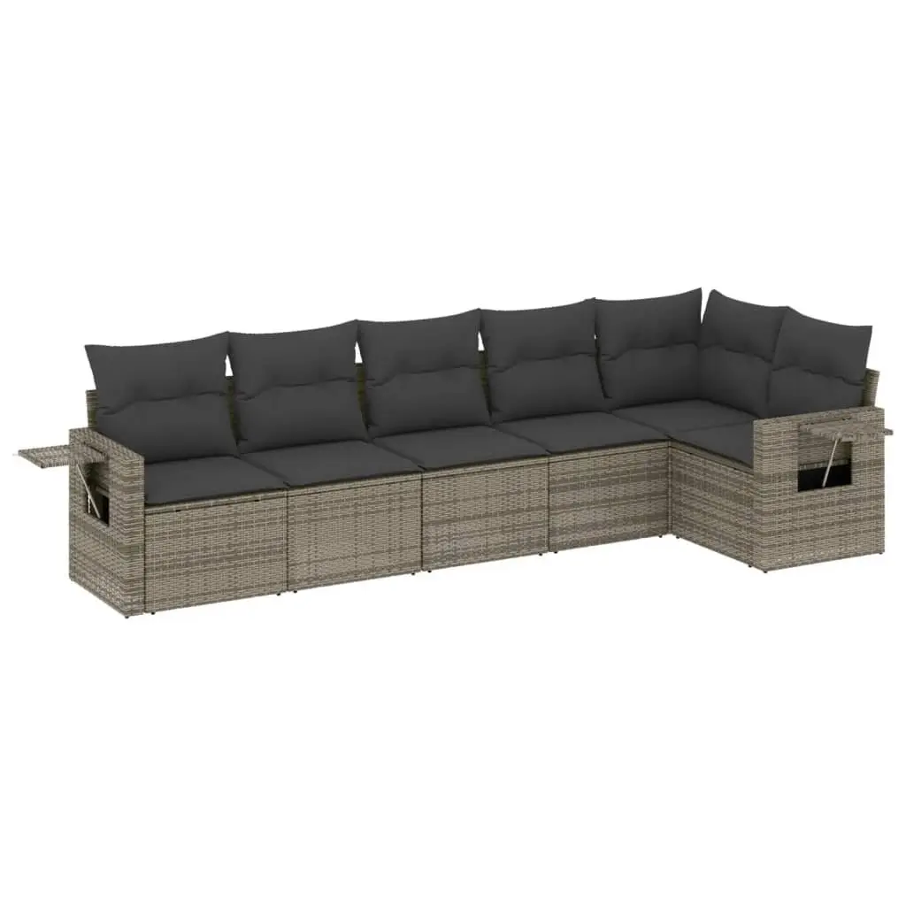 Garden Sofa Set 6 Piece Outdoor Furniture Grey Poly Rattan with Cushions Patio