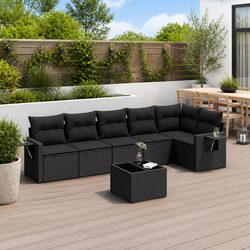 Garden Sofa Set 7 Piece Outdoor Furniture Black Poly Rattan with Cushions Patio