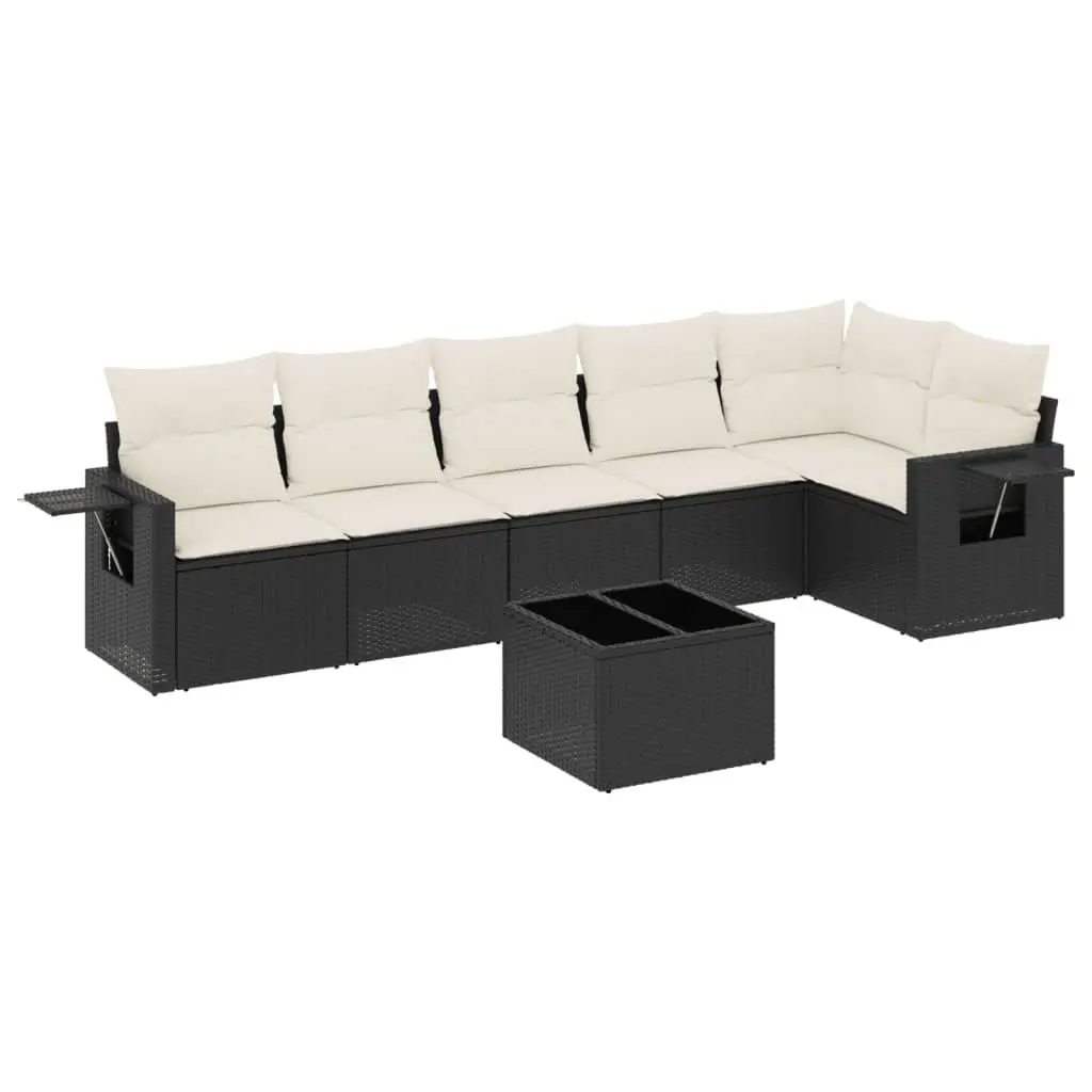 7 Piece Modular Patio Sofa Set Black PE Rattan Outdoor Furniture with Cushions