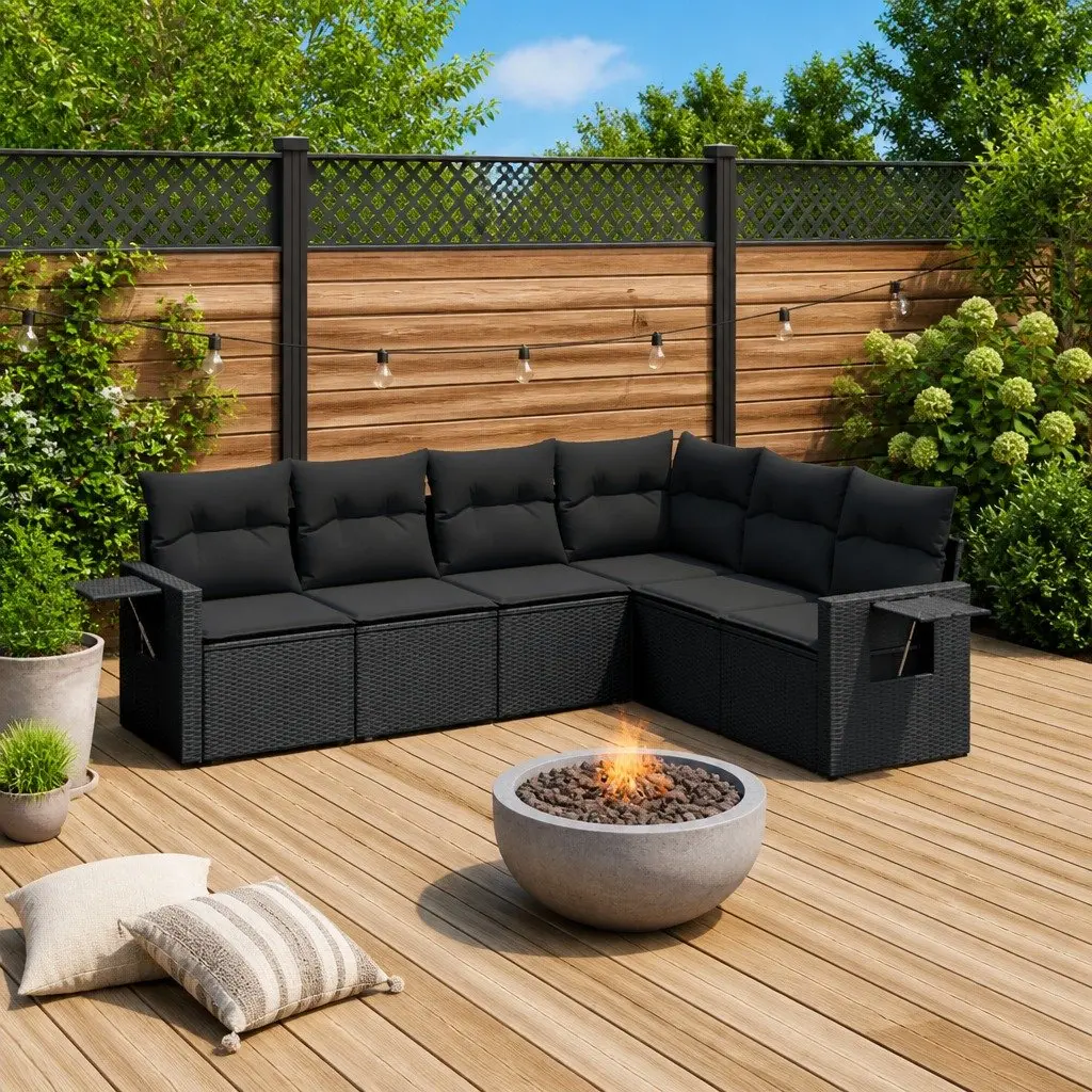 Garden Sofa Set 6 Piece Outdoor Furniture Patio Seating Black Poly Rattan