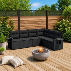 Friendly 6 Piece Black Rattan Garden Sofa Set