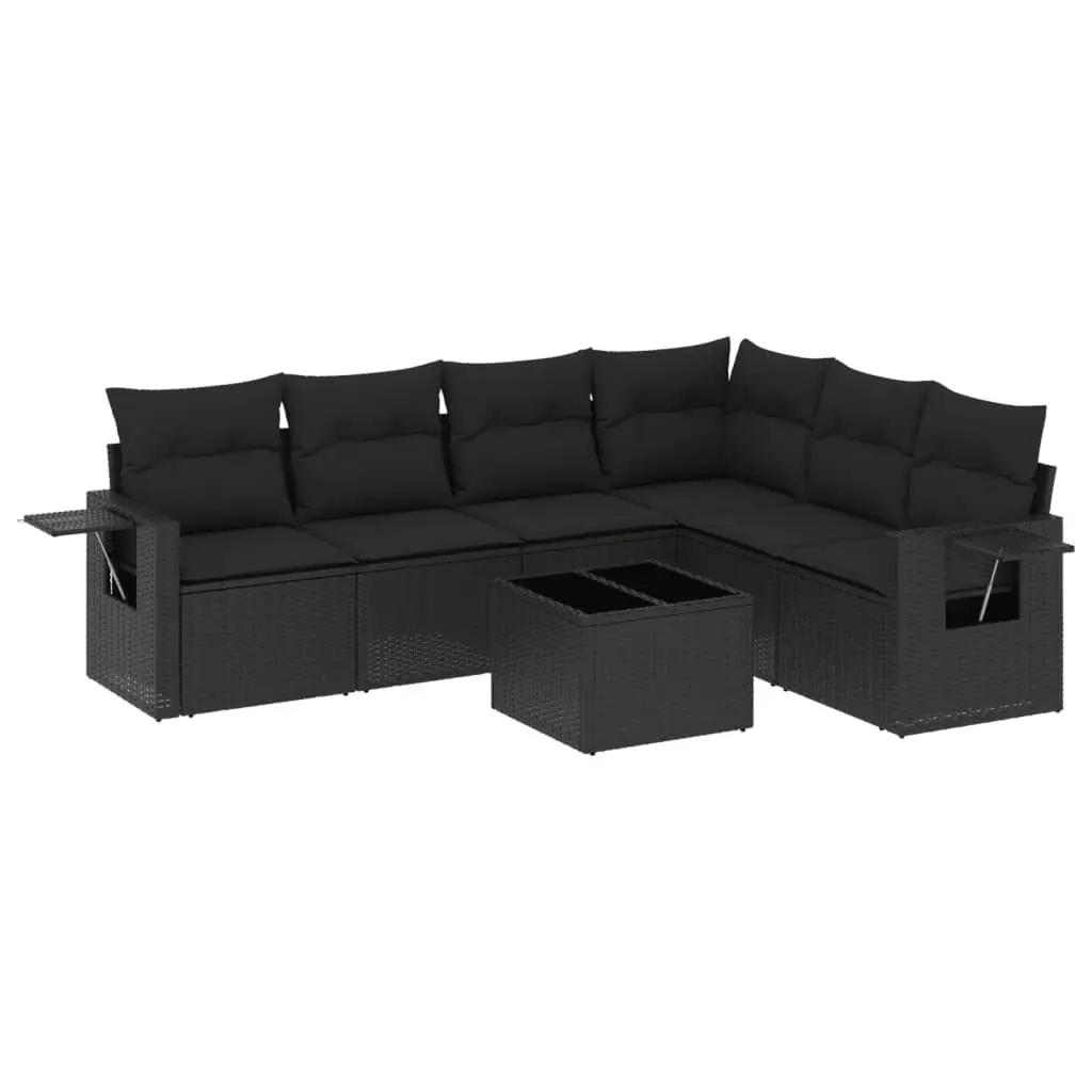Modular Outdoor Patio Furniture Set Black 7 Piece Garden Sofa with Cushions
