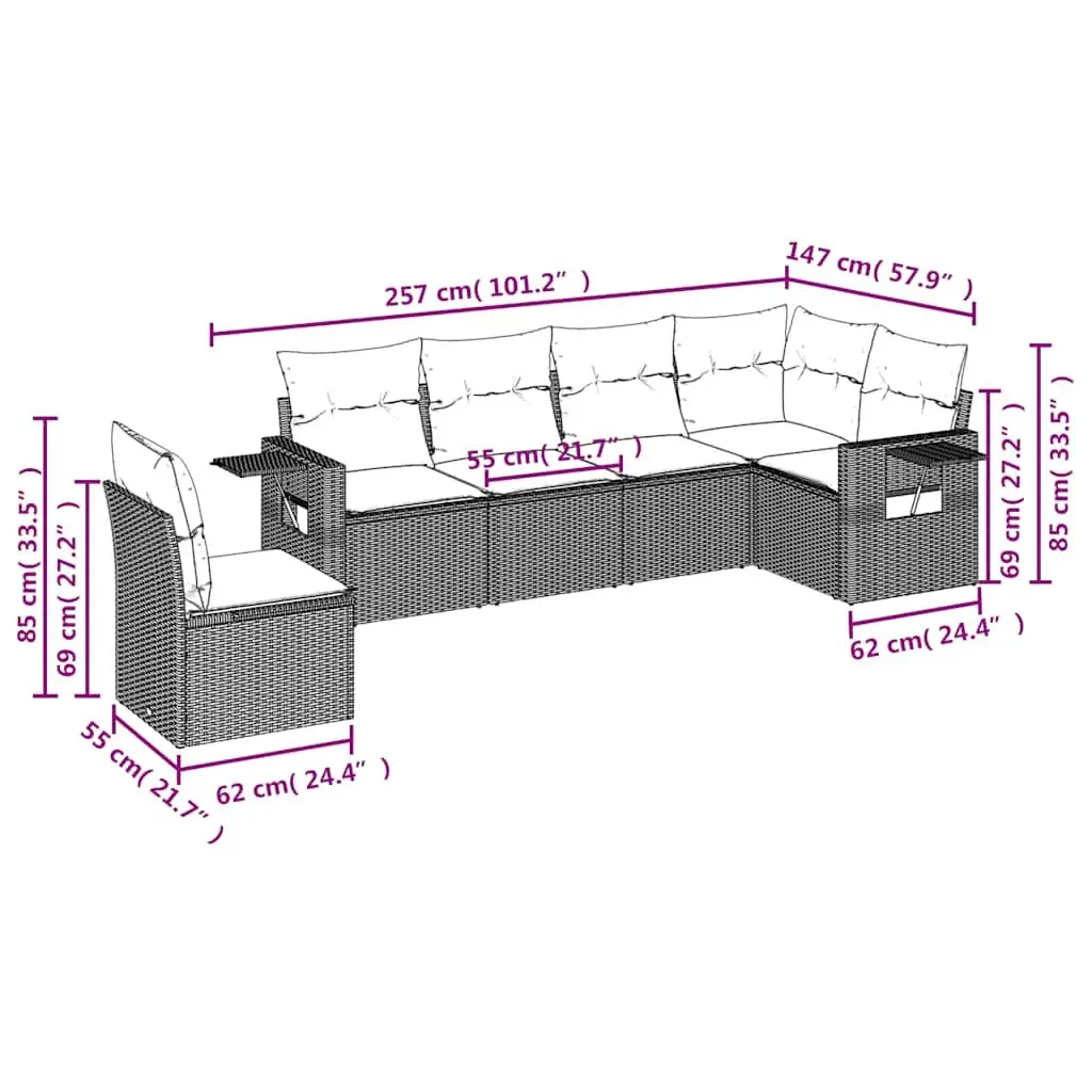 Black 6 Piece Garden Sofa Set with Cushions