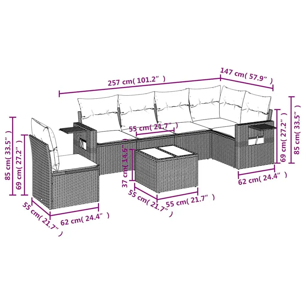 7 Piece Garden Sofa Set Outdoor Furniture Patio Seating Black with Cushions