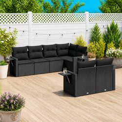 7 Piece Outdoor Garden Sofa Set Black Poly Rattan Patio Furniture with Cushions