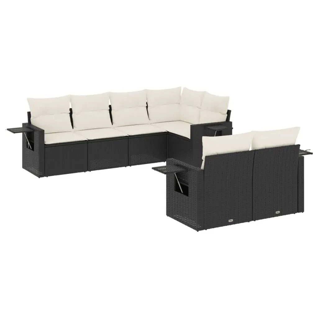 7 Piece Garden Sofa Set Outdoor Patio Furniture Black Poly Rattan with Cushions