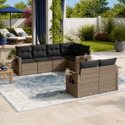 Garden Sofa Set 7 Piece Outdoor Furniture Patio Sectional Grey Poly Rattan