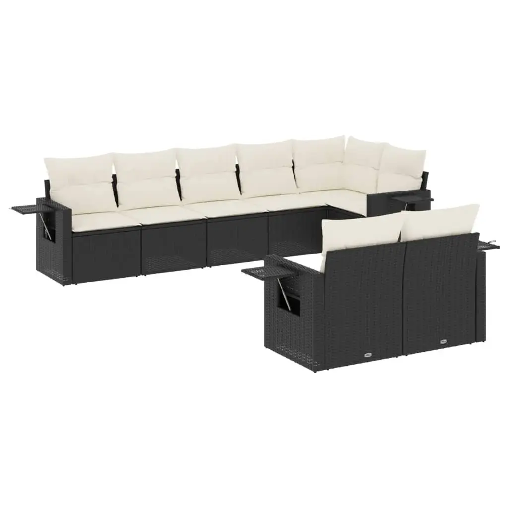 Outdoor Garden Sofa Set 8 Piece Black Poly Rattan Patio Furniture with Cushions
