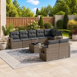 9 Piece Garden Sofa Set with Cushions Grey Outdoor Furniture Patio Lounge