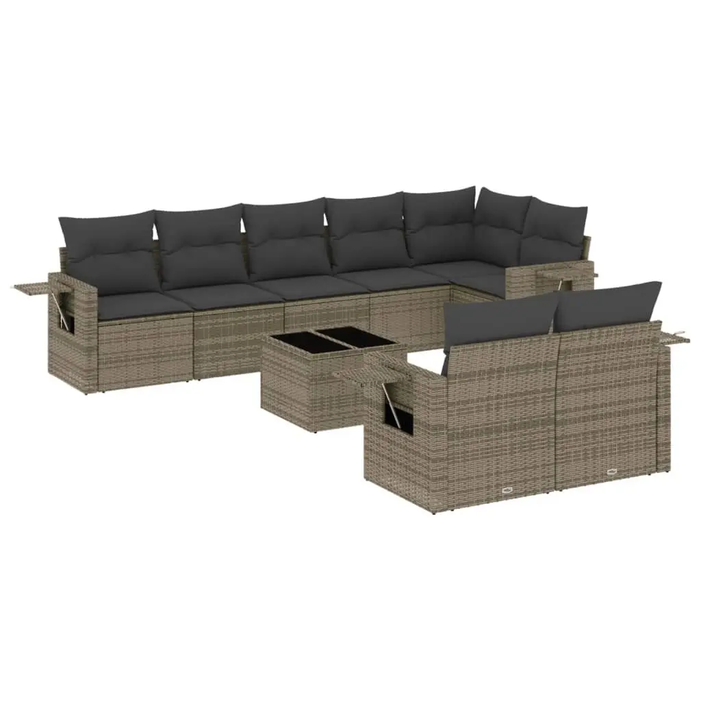 9 Piece Garden Sofa Set with Cushions Grey Outdoor Furniture Patio Lounge