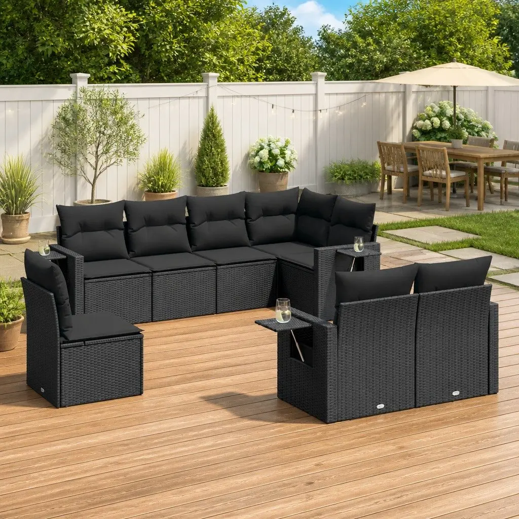 8 Piece Black Modular Outdoor Sofa Set