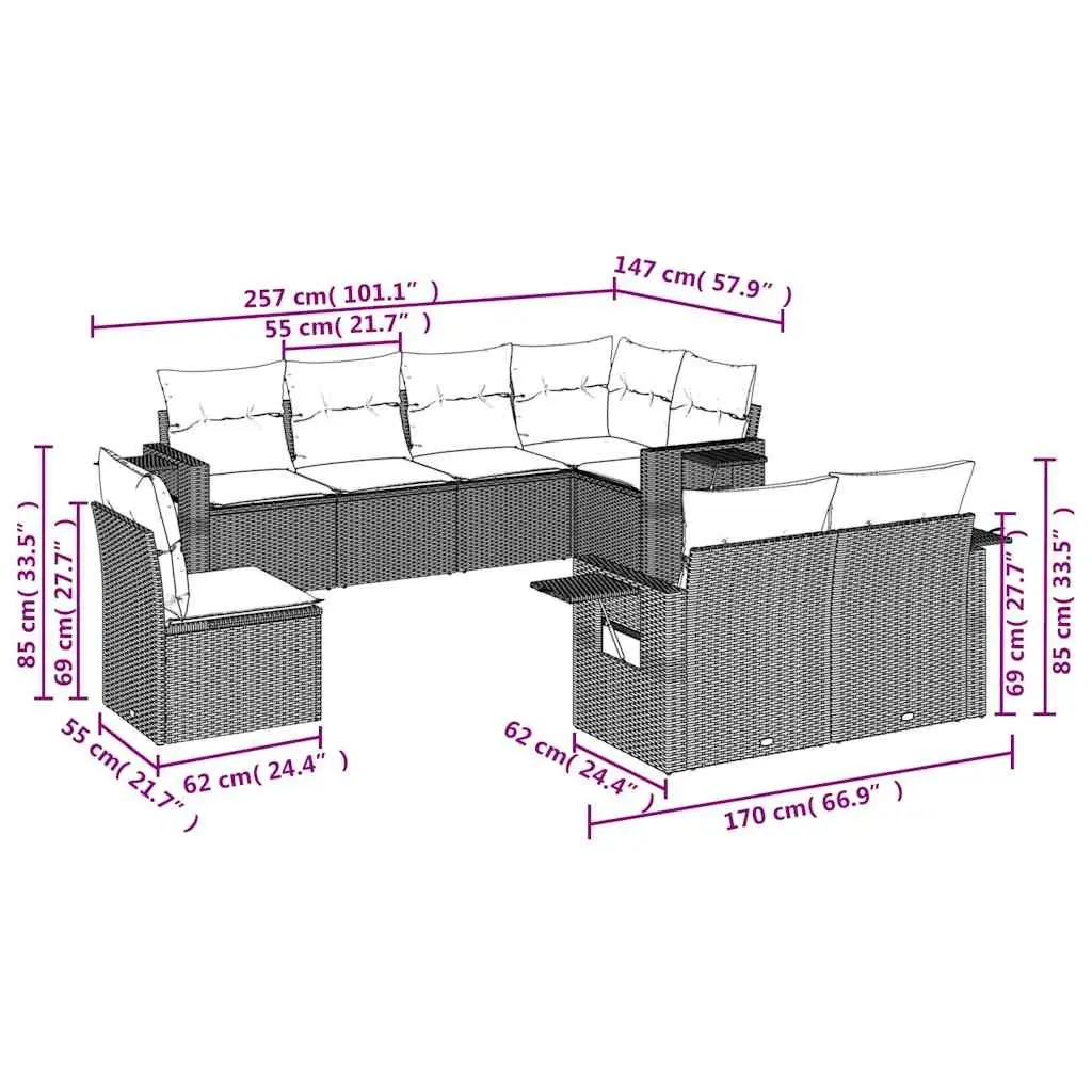 8 Piece Black Modular Outdoor Sofa Set