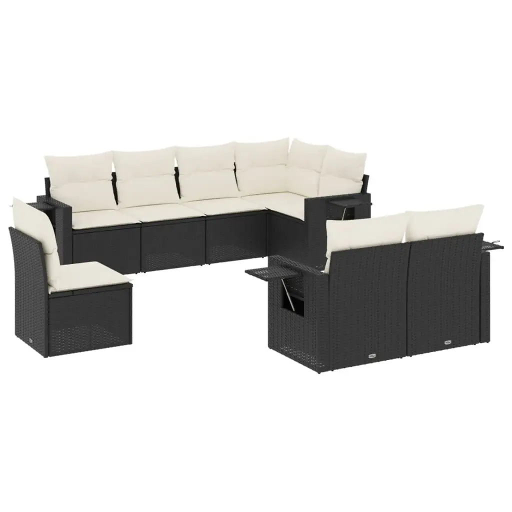 Garden Sofa Set 8 Piece Outdoor Furniture Black Poly Rattan Modular Patio