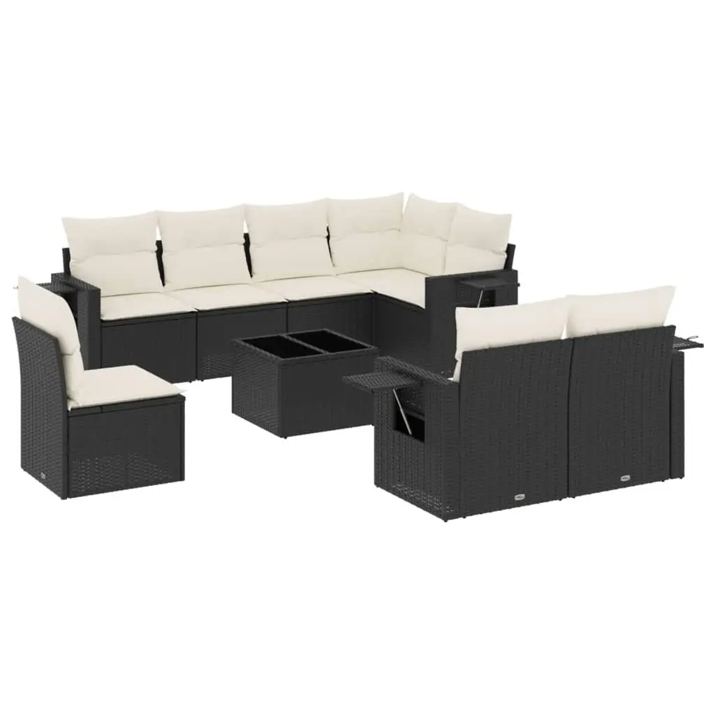 9 Piece Garden Sofa Set Outdoor Patio Furniture Black Poly Rattan with Cushions
