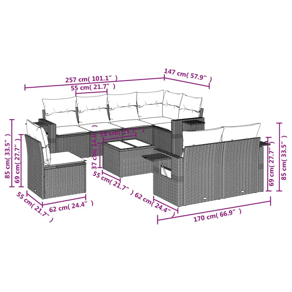 Outdoor 9 Piece Sofa Set