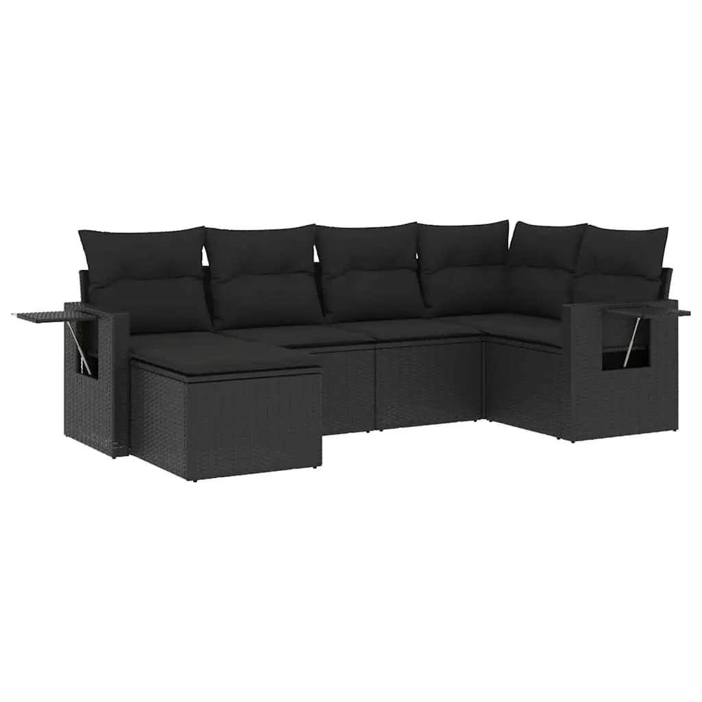 Modular Outdoor Furniture Set 6 Piece Black PE Rattan Sofa with Cushions