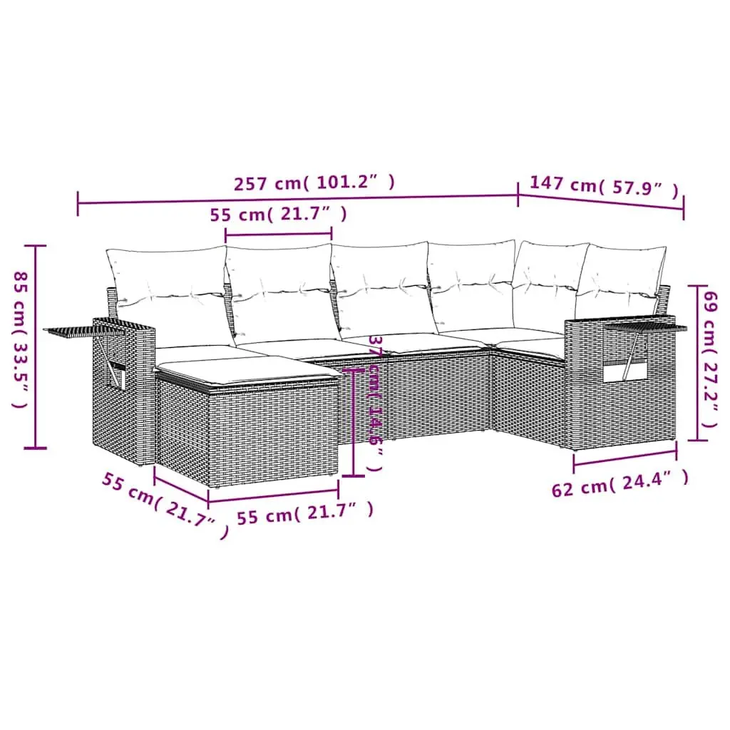 Modular Outdoor Furniture Set 6 Piece Black PE Rattan Sofa with Cushions
