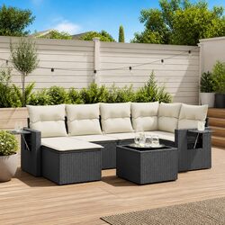 Outdoor Garden Sofa Set 7 Piece Black Poly Rattan Furniture with Cushions Patio